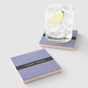 Dessous-de-verre En Pierre Grec Meander Key H Blue, Votre Nom, Personnaliser