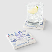 Dessous-de-verre En Pierre Grèce Bleu et Blanc (Côté)