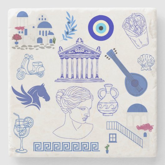 Dessous-de-verre En Pierre Grèce Bleu et Blanc (Devant)