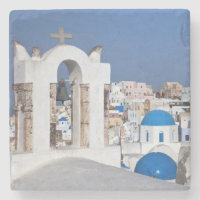 Grèce, Santorin. Clocher et dômes bleus de 2