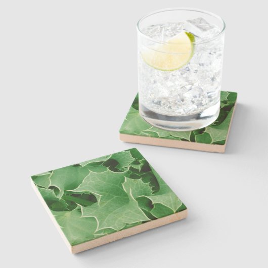 Dessous-de-verre En Pierre Green Christmas Holly (Côté)