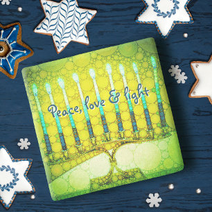 Dessous-de-verre En Pierre Green Hanoukka Menorah Peace Love Script
