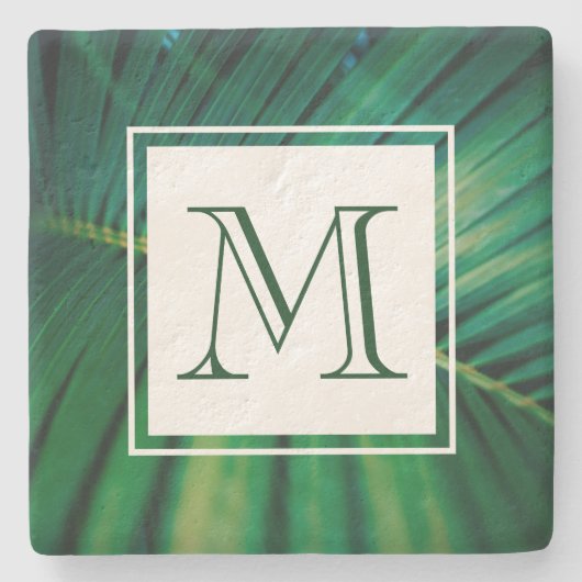 Dessous-de-verre En Pierre Green Leaf Forêt tropicale Nature Monogramme Photo (Devant)