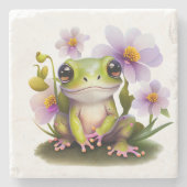 Dessous-de-verre En Pierre Grenouille mignonne en fleurs (Devant)
