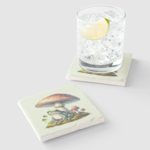 Dessous-de-verre En Pierre Grenouille sous un champignon Mignon Nature