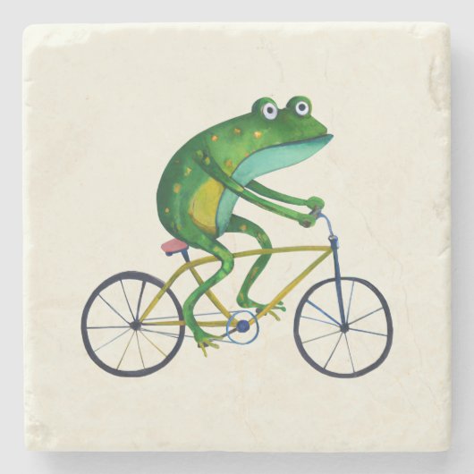 Dessous-de-verre En Pierre Grenouille Sur Vélo (Devant)