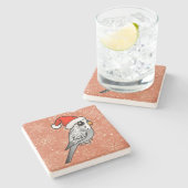 Dessous-de-verre En Pierre Grey Budgie Santa Claus (Côté)