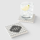 Dessous-de-verre En Pierre Grey What Chevron Black Quatrefoil 3 Monogramme (Côté)