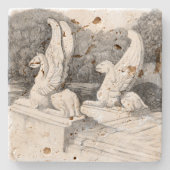 Dessous-de-verre En Pierre Griffins sculpté crayon monochrome Art (Devant)