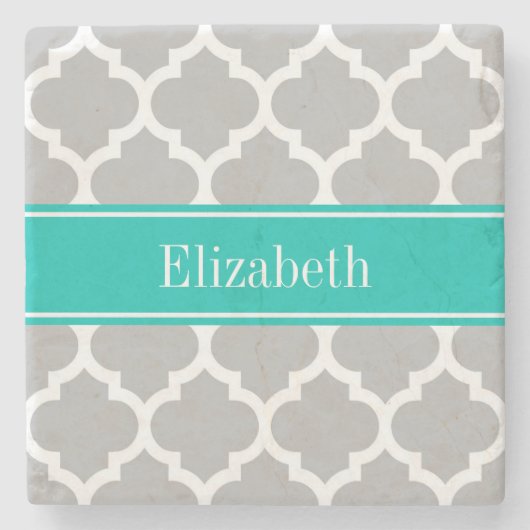 Dessous-de-verre En Pierre Gris Blanc Marocain #5 Nom Turquoise Monogramme (Devant)