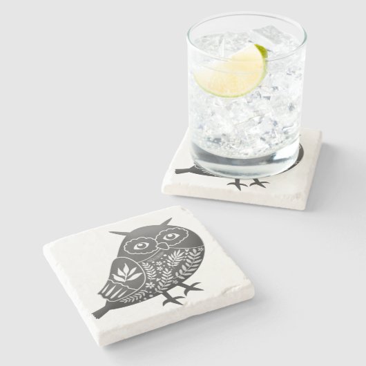 Dessous-de-verre En Pierre Gris scandinave d'art de hibou (Côté)