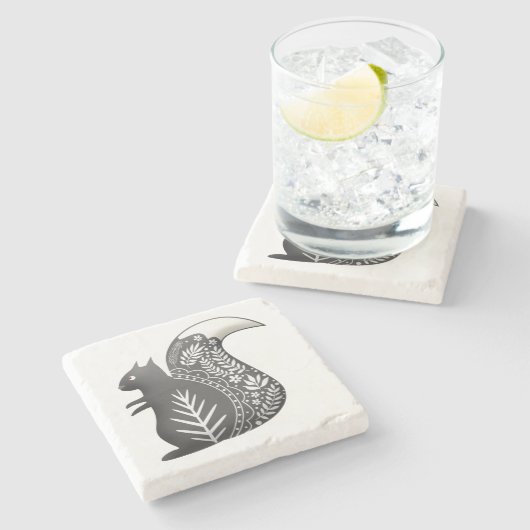 Dessous-de-verre En Pierre Gris scandinave d'art d'écureuil (Côté)