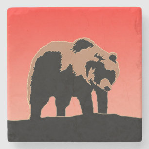 Dessous-de-verre En Pierre Grizzly Bear au coucher du soleil - Art original d