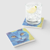 Dessous-de-verre En Pierre Gros chat bleu. (Côté)