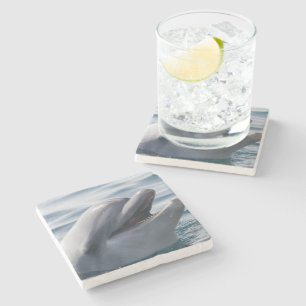 Dessous-de-verre En Pierre Gros Plan Dauphin Sourire Au‑Dessus De L'eau Bleue