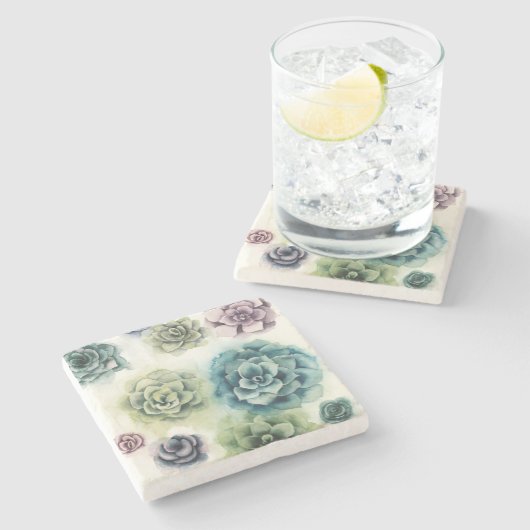 Dessous-de-verre En Pierre Groupe de succulents (Côté)