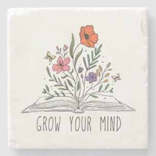 Dessous-de-verre En Pierre Grow Your Mind Boho Wildflower and Book