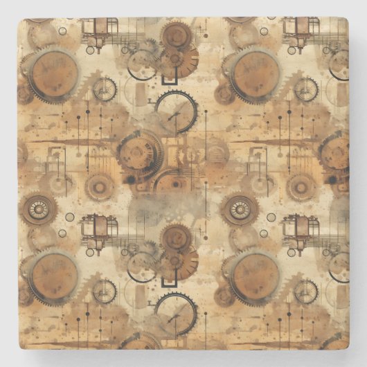 Dessous-de-verre En Pierre Grunge Rustic Steampunk Horloge (1) (Devant)