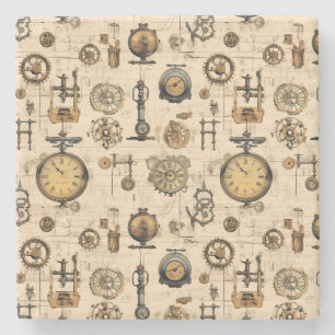 Dessous-de-verre En Pierre Grunge Rustic Steampunk Horloge (13)