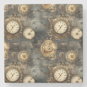 Dessous-de-verre En Pierre Grunge Rustic Steampunk Horloge (8)