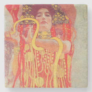 Dessous-de-verre En Pierre Gustav Klimt Femme Rouge Peinture de Serpent en Or