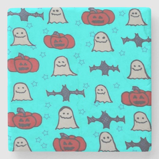 Dessous-de-verre En Pierre Halloween amusant Imprimer en bleu (Devant)