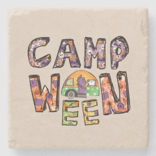 Dessous-de-verre En Pierre Halloween Camping Jeu de mots