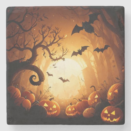 Dessous-de-verre En Pierre Halloween/chauve-souris/Citrouille/automne (Devant)