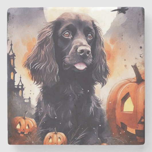 Dessous-de-verre En Pierre Halloween Cocker Spaniel Avec Citrouilles (Devant)