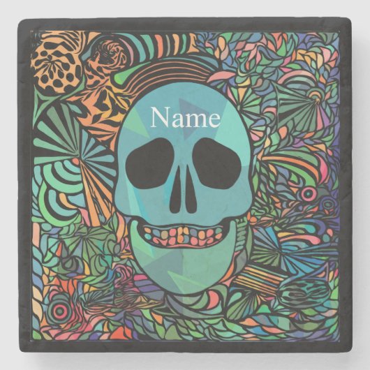 Dessous-de-verre En Pierre Halloween Hippie Skull Thunder_cove (Devant)