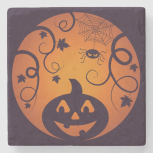 Dessous-de-verre En Pierre Halloween Jack-o'-lantern citrouille visage et ara