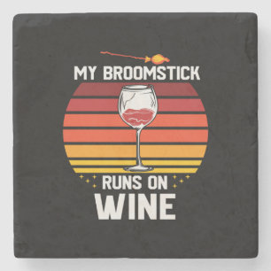 Dessous-de-verre En Pierre Halloween Mon Broomstick tourne sur le vin Anniver