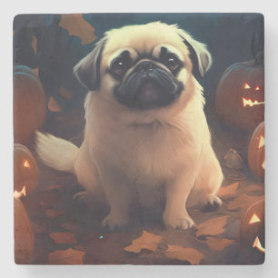 Dessous-de-verre En Pierre Halloween Pekingese Avec Peur Citrouille