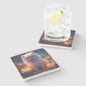 Dessous-de-verre En Pierre Halloween Pomeranian With Pumpkins Scary (Côté)