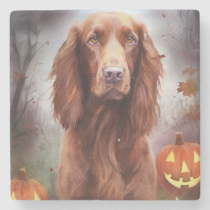 Dessous-de-verre En Pierre Halloween Rouge irlandais Setter avec la peur Citr