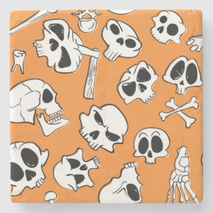 Dessous-de-verre En Pierre Halloween Skulls Bones DoodMotif