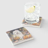 Dessous-de-verre En Pierre Halloween vieux chien anglais avec la peur Citroui (Côté)