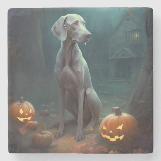 Dessous-de-verre En Pierre Halloween Weimaraner avec la peur Citrouille (Devant)
