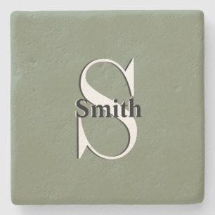 Dessous-de-verre En Pierre HAMbyWG Monogramme Sage Vert