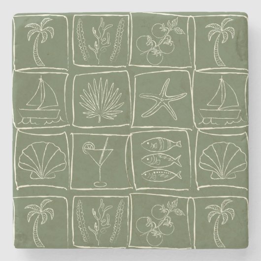 Dessous-de-verre En Pierre Hand-Drawn Mediterranean Faux Tile Olive Grove (Devant)