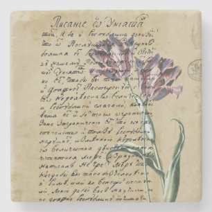 Dessous-de-verre En Pierre Handwriting and Tulips Vintage Art Design