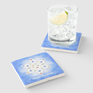 Dessous-de-verre En Pierre Hanoukka Star et Snowflakes Blue