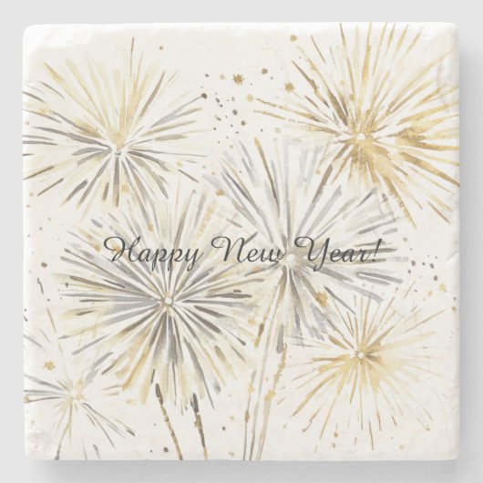 Dessous-de-verre En Pierre Happy New Year Gold Silver Fireworks (Devant)