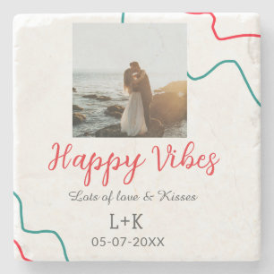 Dessous-de-verre En Pierre Happy Vibes nom du couple date mariage rouge