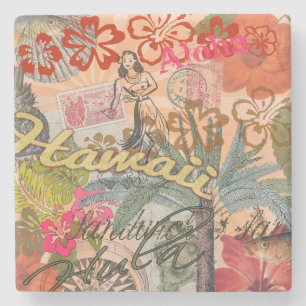Dessous-de-verre En Pierre Hawaii Hula Fleur Voyage Vintage