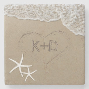 Dessous-de-verre En Pierre Heart in the Sand Starfish Summer Beach Wedding