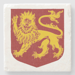 Dessous-de-verre En Pierre Héraldique du Lion d'Or Royal Bouclier Rouge