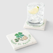 Dessous-de-verre En Pierre Heureux Shamrock Clover Joyeux Saint Patrick's day (Côté)