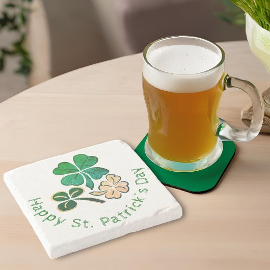 Dessous-de-verre En Pierre Heureux Shamrock Clover Joyeux Saint Patrick's day