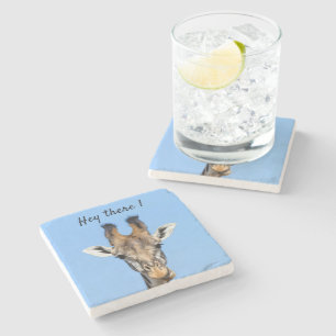 Dessous-de-verre En Pierre Hey là drôle Giraffe photo avec texte